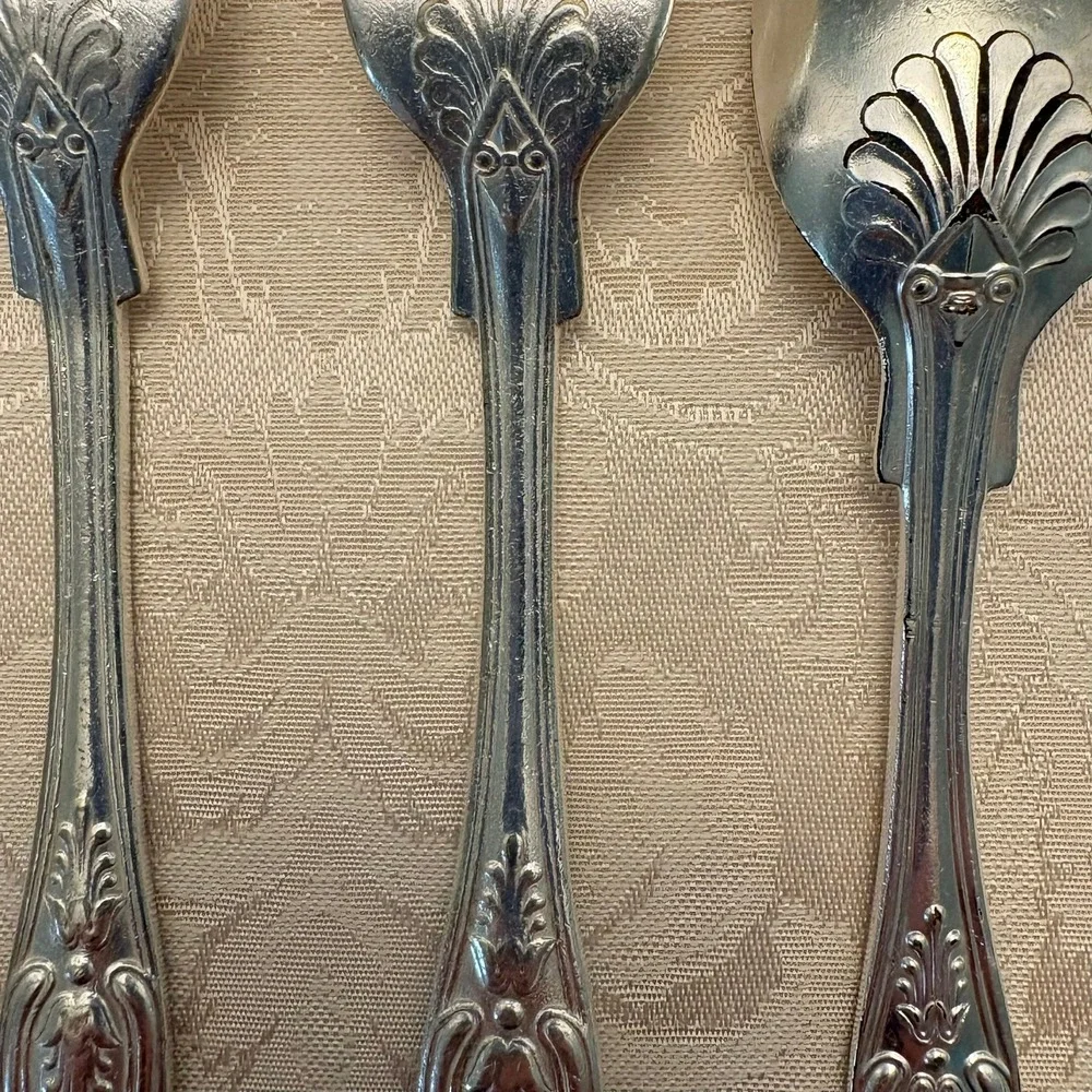WWII US Navy Officer's Mess Silverplate Flatware 6pc Kings Design USN 1940s